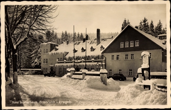 Ak Erlabrunn Breitenbrunn in het Ertsgebergte, hotel wintersportgebied Täumerhaus