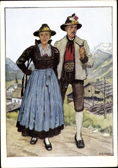 Kunstenaar Ak Fossel, Ostmark klederdracht, Zillertal, Tirol