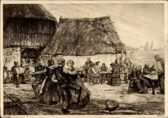 Artist Postcard Eduscho Advertising, Farmers dancing at a village festival, harvest dance