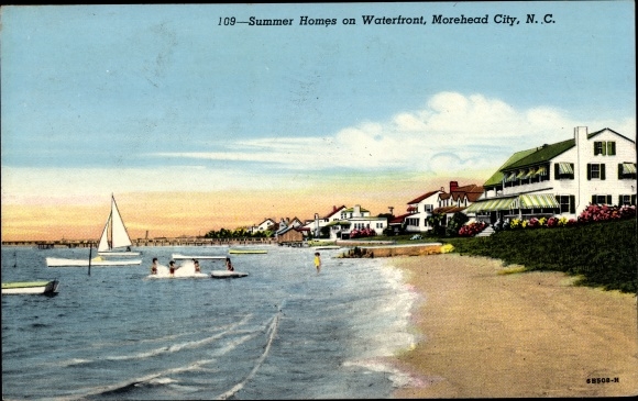 Ak Morehead City North Carolina, zomerhuizen aan de waterkant