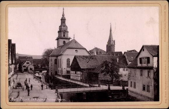 Kabinettfoto Erbach im Odenwaldkreis Hessen, Evangelische Kirche, Schlossturm