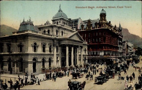 Ak Cape Town Kapstadt Südafrika, Standard Bank, Adderley Street, Cape Town,  Fahrzeuge, Menschenm