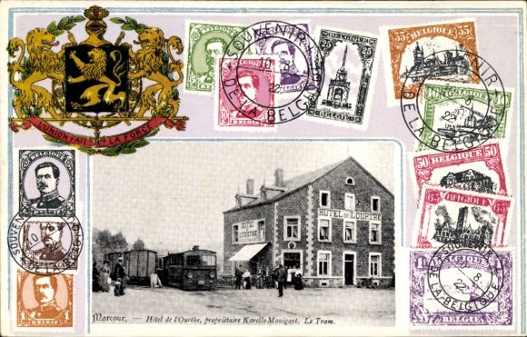 Postage stamps Postcard Marcourt Rendeux Wallonia Luxembourg, Hôtel de l'Ourthe, Propr. Karelle Manigart