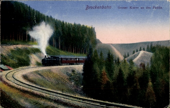 Postcard Brocken Harz National Park, Brocken Railway, Big Curve on the Padde, Steam Locomotive