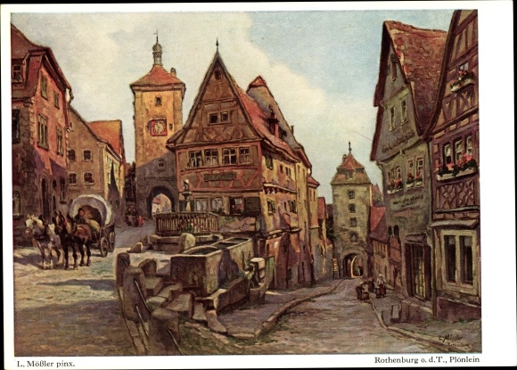 Artist PC Mößler, Ludwig, Rothenburg ob der Tauber Middle Franconia, lot at the Plönlein, carriage