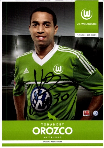 Autogrammkarte Fußballer Yohandry Orozco, VfL Wolfsburg, Autogramm