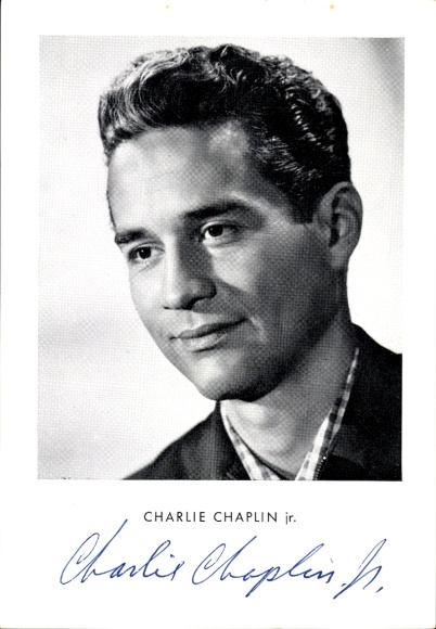 Ak-acteur Charlie Chaplin Jr., portret, handtekening