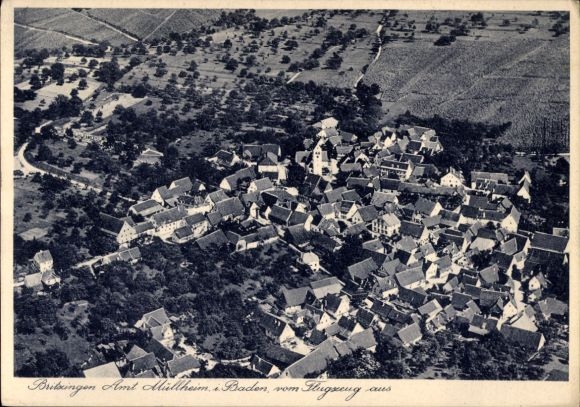 Postcard Britzingen Müllheim in Baden Black Forest, aerial photograph