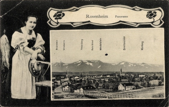 Passepartout PC Rosenheim Upper Bavaria, Panorama, woman in traditional costume