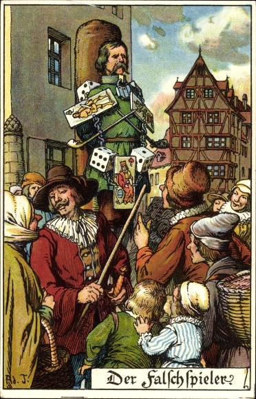 Kunstenaar Briefkaart Jodolfi, Cardsharp, Schandpaal