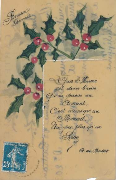 Celluloid PC Happy New Year, holly sprig