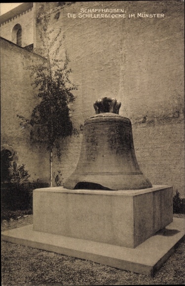 Ak Schaffhausen am Rhein Schweiz,  Schillerglocke im Münster, große Glocke, Inschrift Vivos voco