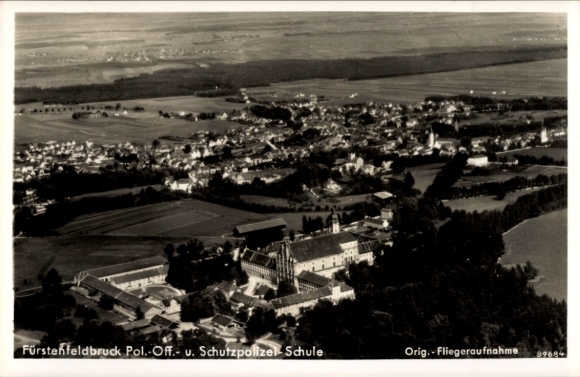 Postcard Fürstenfeldbruck in Upper Bavaria, aerial photograph, Police Officer and Police School