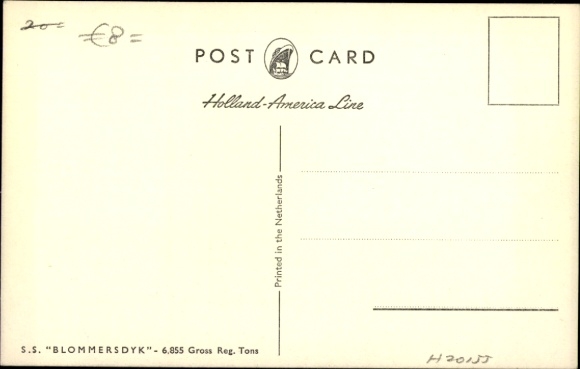 Postcard View of the Steamer Blommersdyk, HAL