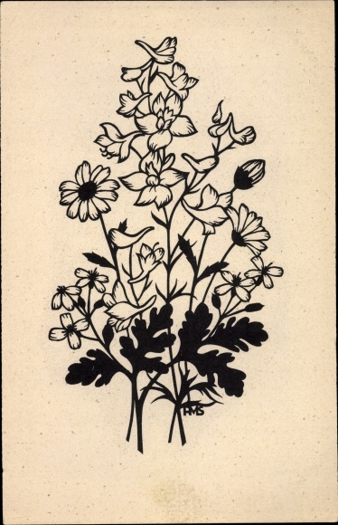 Paper cut Postcard Schwindt, AM, flowers
