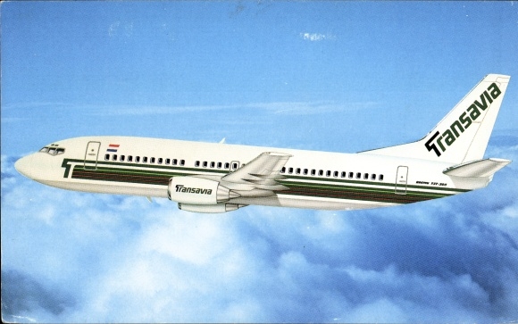 Postcard Dutch passenger aircraft, Boeing 737 300, Transavia