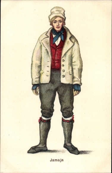 Artist Postcard Jamaja, Estonian folk costume, man, jacket, hat