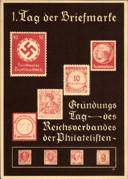 Postwaardestukken Ak 1e postzegeldag, oprichtingsdag van de Reichsvereniging van Filatelisten