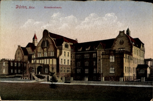 Ak Düren im Rheinland, Krankenhaus, historisches Gebäude, einstöckig, Türme, Fenster, Fassaden