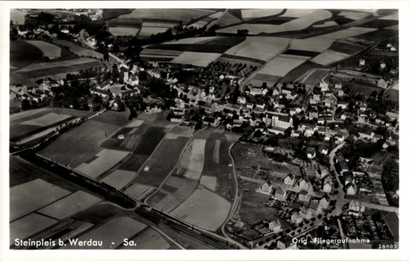 Postcard Steinpleis Werdau in Saxony, aerial photograph