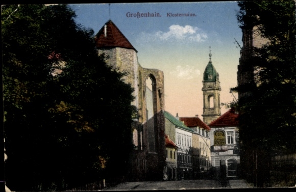 Ak Großenhain Saksen, kloosterruïnes, gebouwen, zonnig weer, kleurrijk