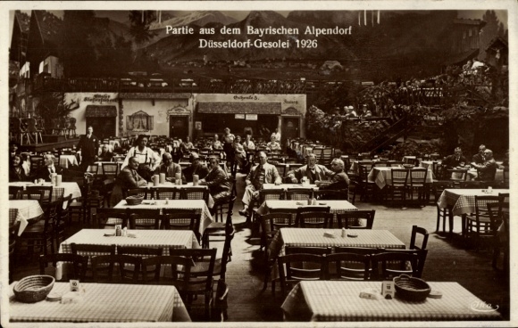 Ansichtkaart Düsseldorf am Rhein, Beiers Alpendorp aan de Gesolei 1926
