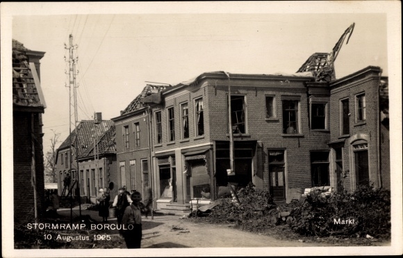 Postcard Borculo Gelderland, Storm Disaster 10 August, Markt