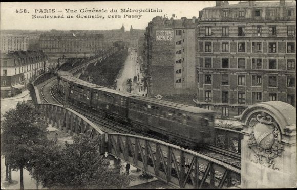 Postcard Paris XVI., general view of the Metropolitain, Bouvelard de Grenelle