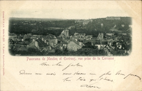 Postcard Meudon Hauts de Seine, panorama of city view, terrace,