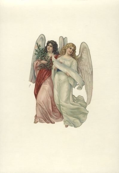 Oblate 2 Angels with Christmas Trees, approx. 16 x 11 cm