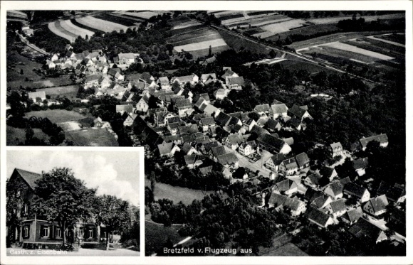 Postcard Bretzfeld in the Hohenlohe district, Inn on the Railway, aerial photograph