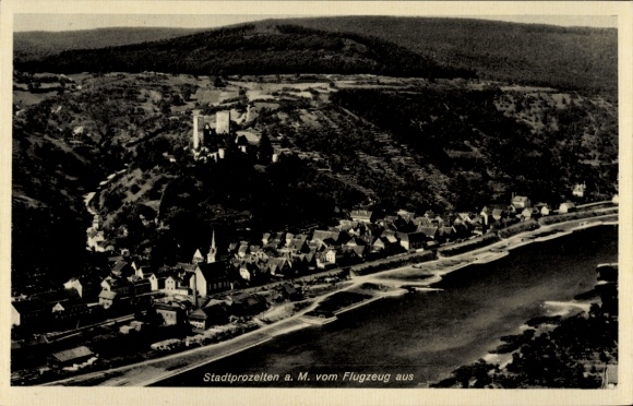 Postcard Stadtprozelten am Main Lower Franconia, aerial photograph