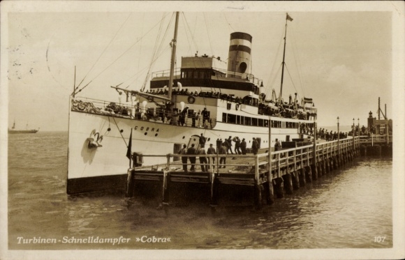Postcard HAPAG steamer Cobra, seaside resort service