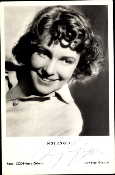 Postcard actress Inge Egger, portrait, autograph