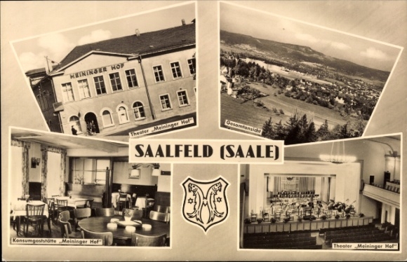 Ak Saalfeld an der Saale Thüringen, Meininger Hof, Konsumgaststätte, Theater, Gesamtansicht, Saal