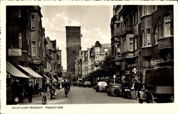 Postcard Wiesdorf Leverkusen am Rhein, main street, shops