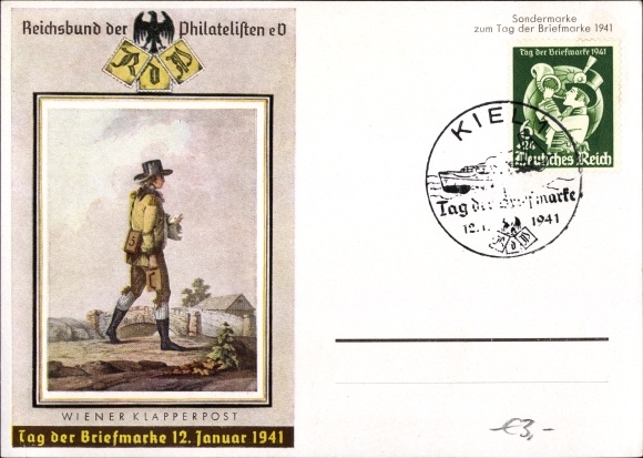Ak Wiener Klapperpost, Tag der Briefmarke, 12 Januar 1941