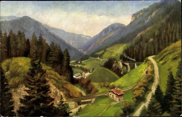 KP artysty Hoffmann, H., Breitnau w Schwarzwaldzie, Höllental w pobliżu wąwozu Ravenna