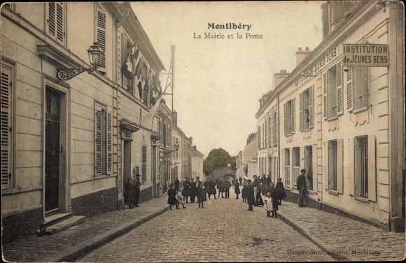 Ak Montlhery Essonne, La Mairie et la Poste, Institution de Jenes Gens
