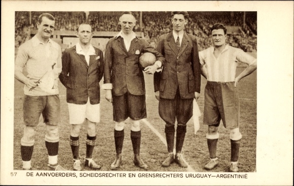 Postcard Olympic Games 1928, The captains, referees and linesmen Uruguay Argentina