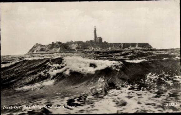 Postcard Island Oie, Greifswalder Oie, stormy sea, lighthouse