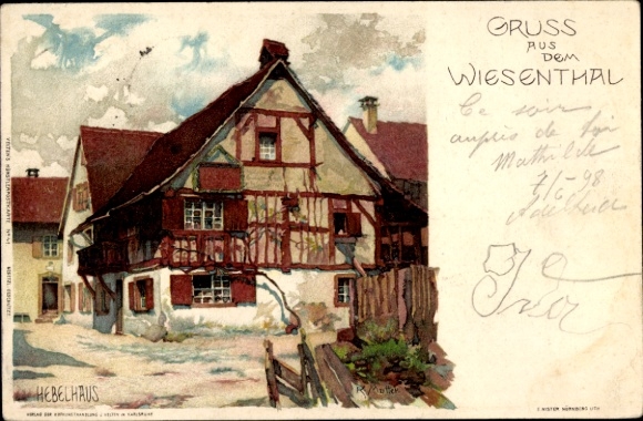 Artist Chromo-Litho Mutter, K., Hausen im Wiesental, view of the Hebelhaus