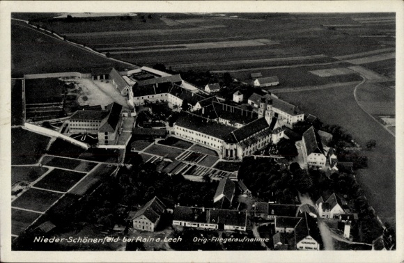 Postcard Niederschönenfeld near Rain am Lech in Bavaria, aerial photograph