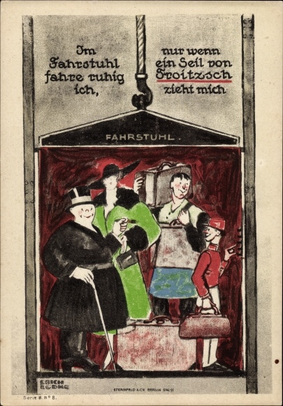 Artist Postcard Lüdke, E., Berlin Tempelhof, rope and cable works F. Troitzsch, elevator