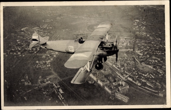 Postcard Nase Vojsko, Rada IV, Czech military aircraft, airborne, biplane