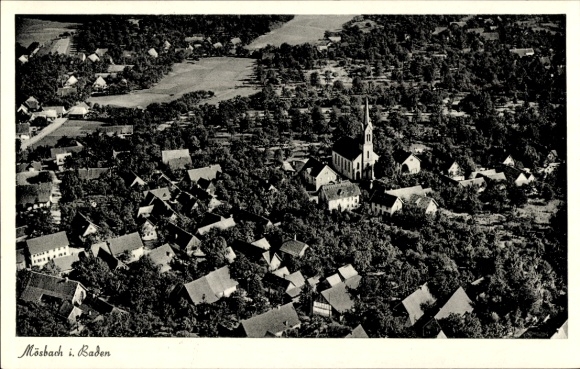 Postcard Mösbach Achern in Baden Black Forest, aerial photograph