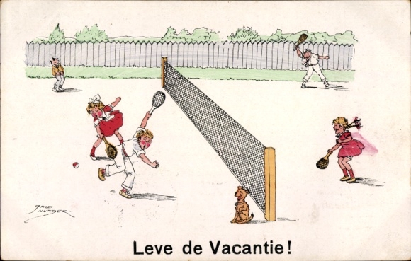 Künstler Ak Jack Number, Kinder auf dem Tennisplatz
