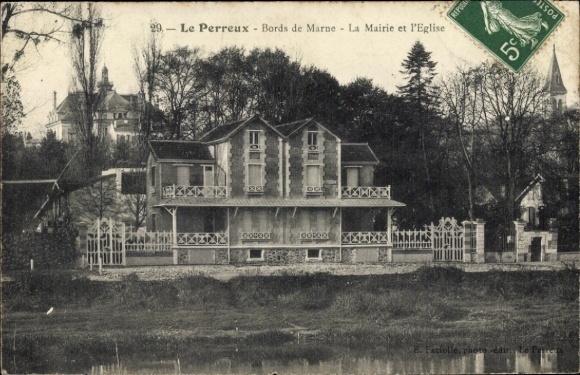 Ak Le Perreux sur Marne Val de Marne, Historisches Gebäude, Mairie, Kirche, Bords de Marne, posta