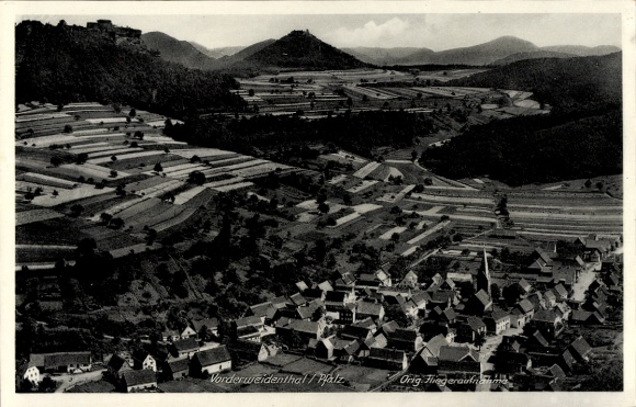 Postcard Vorderweidenthal in the Palatinate, aerial photograph