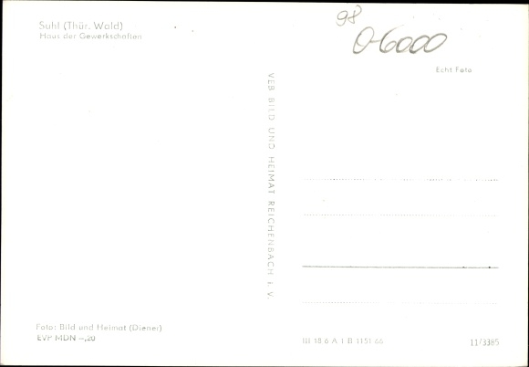 Postcard Suhl Thuringian Forest, house of the unions